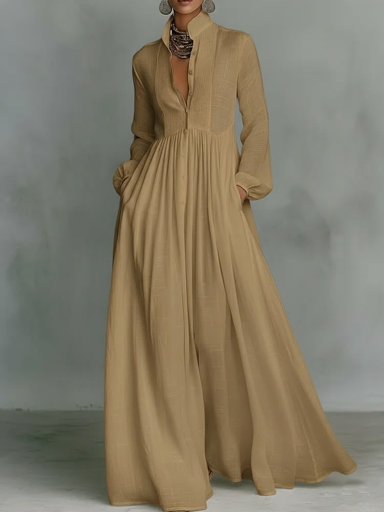 Serena | Fließendes Knopf-Front Maxikleid