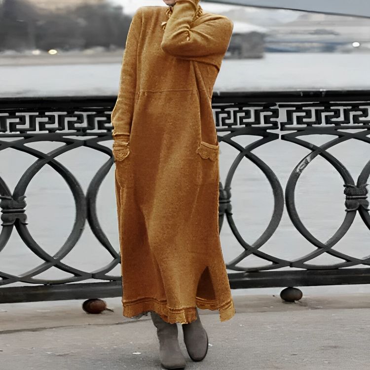 Mara Gestricktes Maxikleid – Gemütliches Langarm Oversized Winterkleid