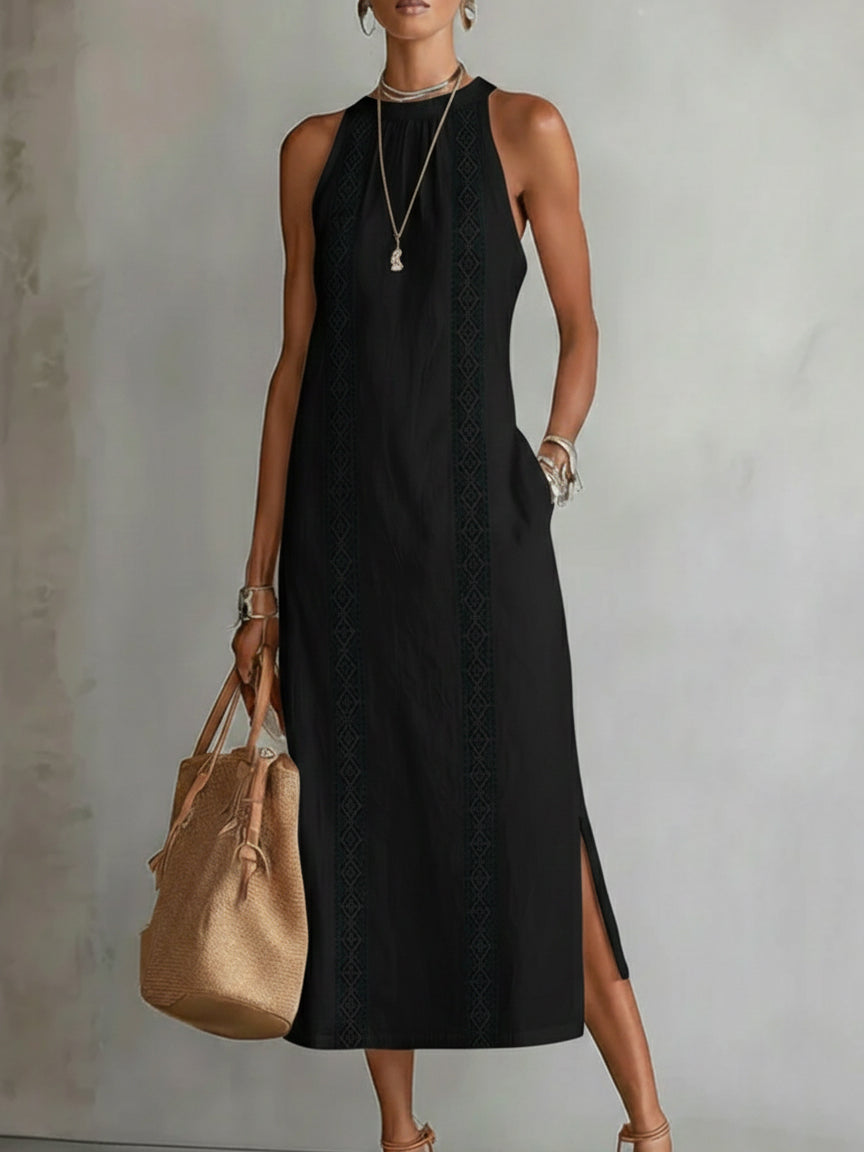 Celine | Ärmelloses Midi-Kleid mit Spitzen-Details