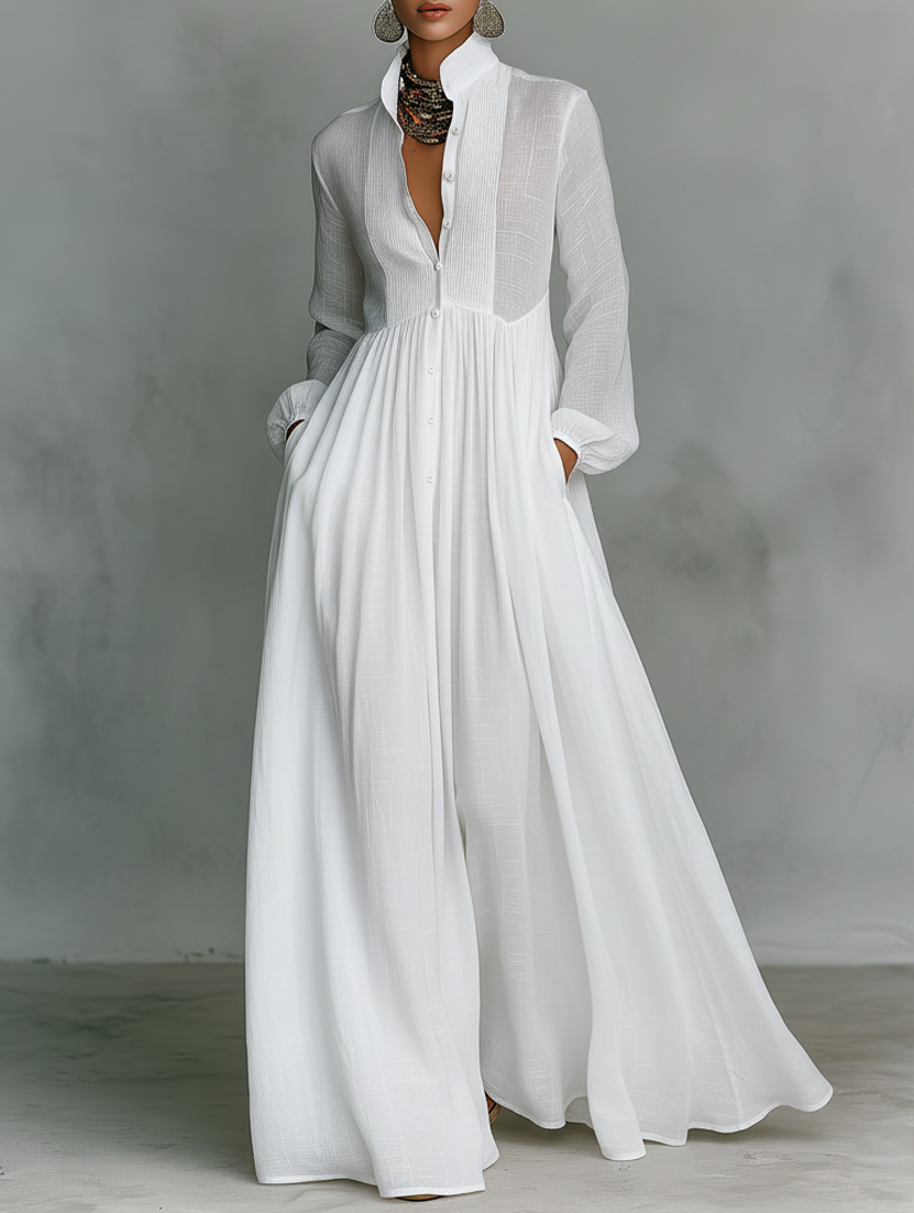 Serena | Fließendes Knopf-Front Maxikleid