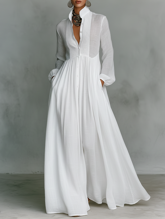 Serena | Fließendes Knopf-Front Maxikleid