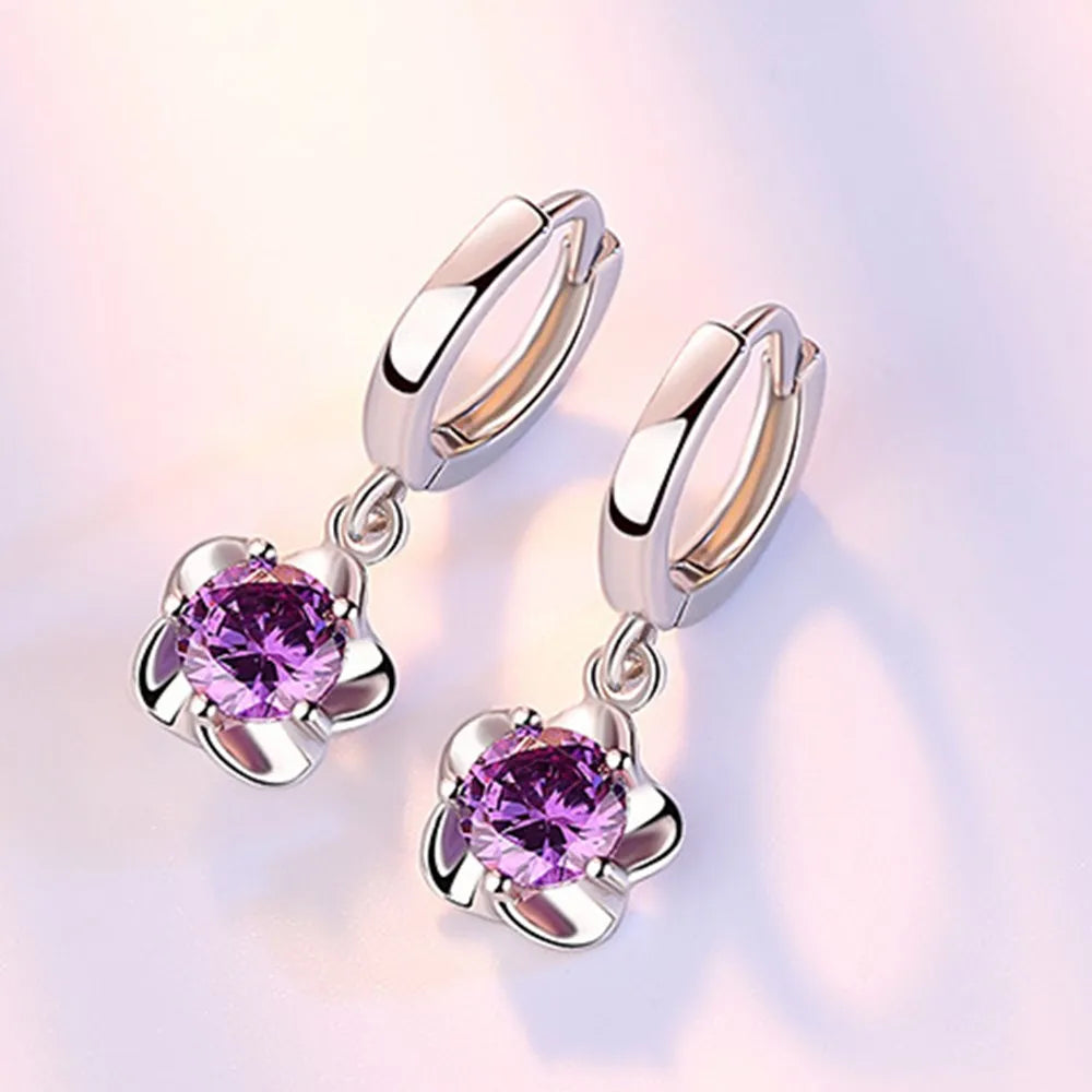 Ohrringe aus Sterlingsilber mit lila und weißen Zirkonia