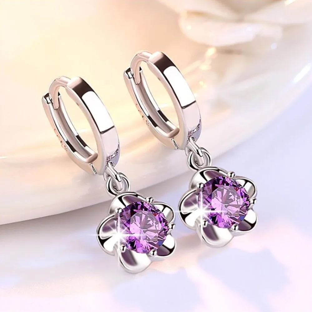 Ohrringe aus Sterlingsilber mit lila und weißen Zirkonia