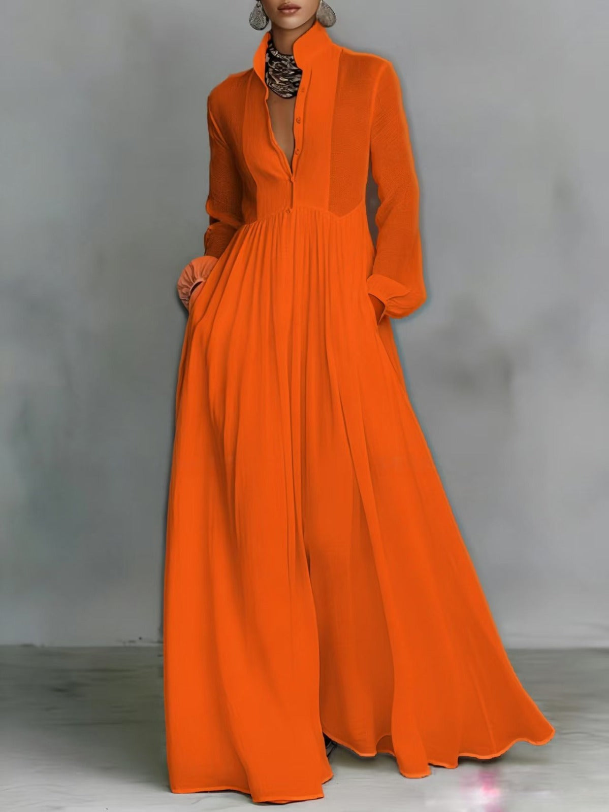 Serena | Fließendes Knopf-Front Maxikleid