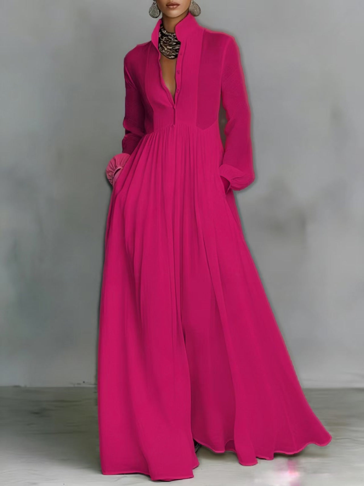 Serena | Fließendes Knopf-Front Maxikleid
