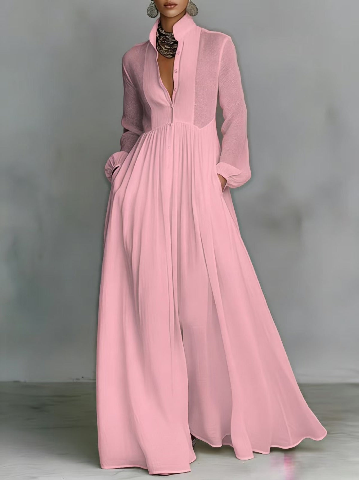Serena | Fließendes Knopf-Front Maxikleid
