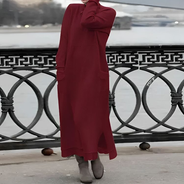 Mara Gestricktes Maxikleid – Gemütliches Langarm Oversized Winterkleid
