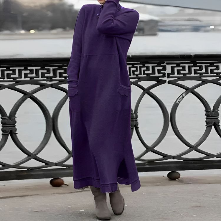 Mara Gestricktes Maxikleid – Gemütliches Langarm Oversized Winterkleid