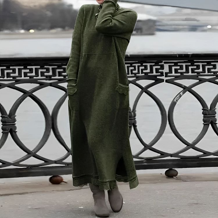 Mara Gestricktes Maxikleid – Gemütliches Langarm Oversized Winterkleid