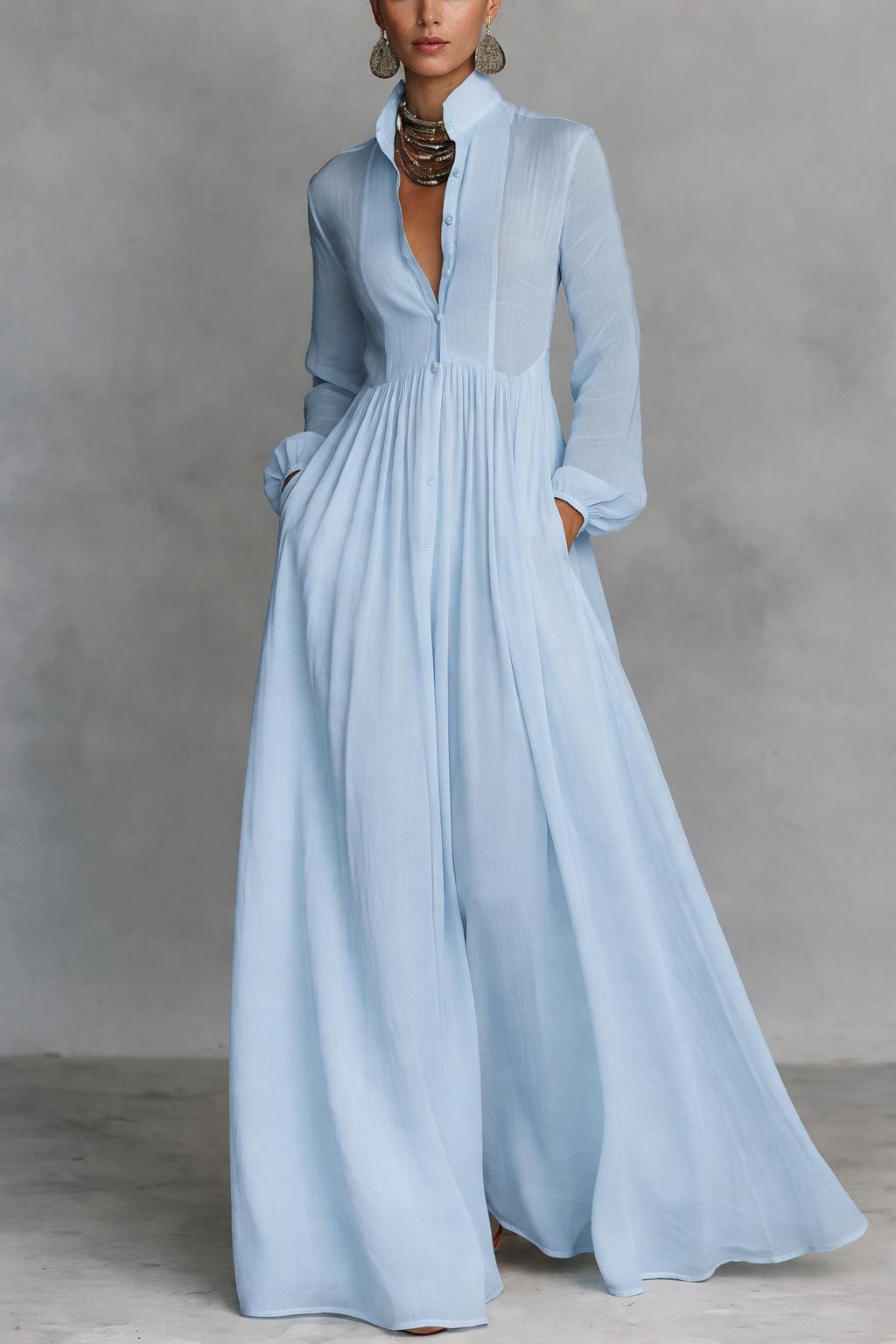 Serena | Fließendes Knopf-Front Maxikleid