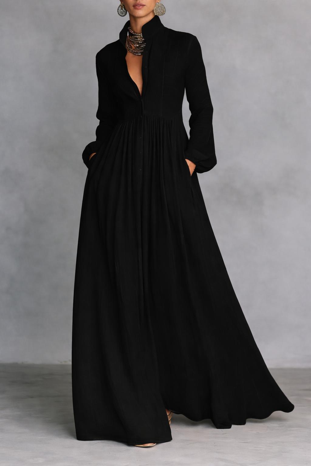 Serena | Fließendes Knopf-Front Maxikleid