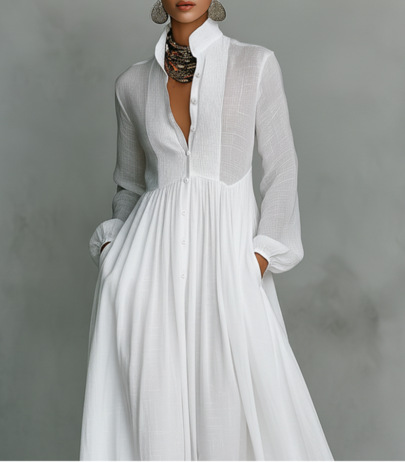 Serena | Fließendes Knopf-Front Maxikleid