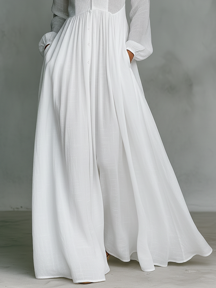 Serena | Fließendes Knopf-Front Maxikleid